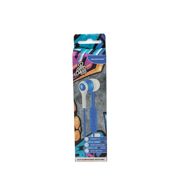 PR-1006-BL Pro Bass Swagger Stereo Aux Earphones Blue
