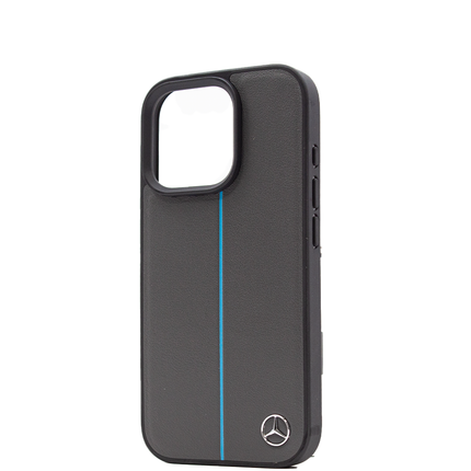 MERCEDES-BENZ Magsafe Case IPhone 16 Pro Black Leather With Grey Stripe
