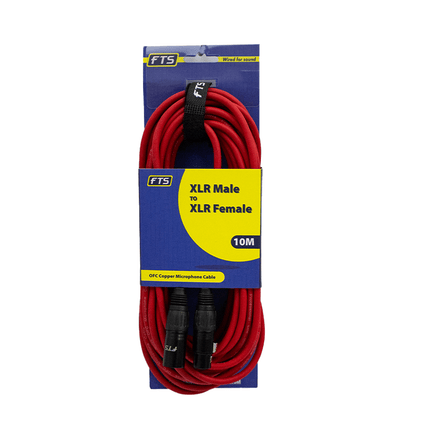 FTS 10m XLR Male - XLR Female Mic Cable [FTST - X009+TX012RED/10M] - Fastrak
