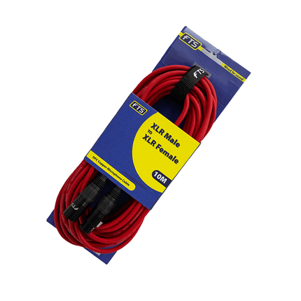 FTS 10m XLR Male - XLR Female Mic Cable [FTST - X009+TX012RED/10M] - Fastrak