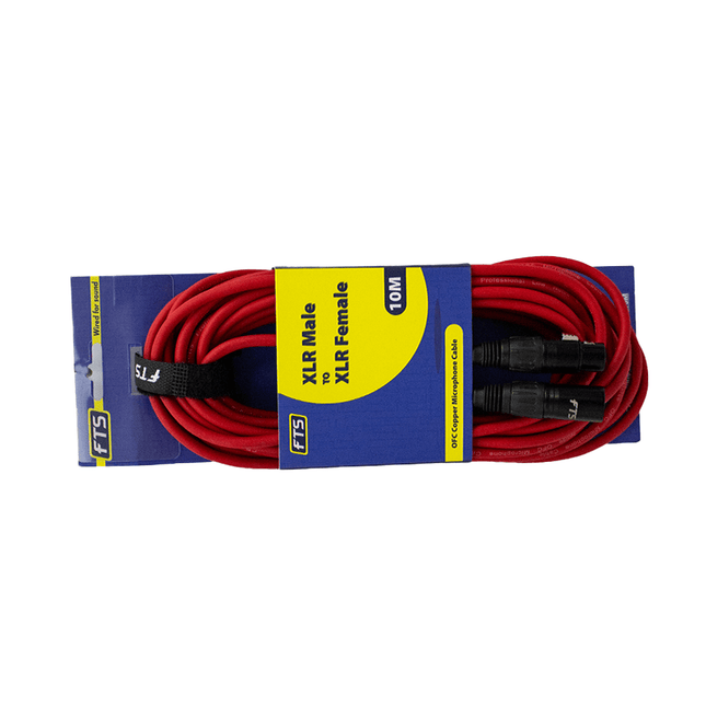 FTS 10m XLR Male - XLR Female Mic Cable [FTST - X009+TX012RED/10M] - Fastrak