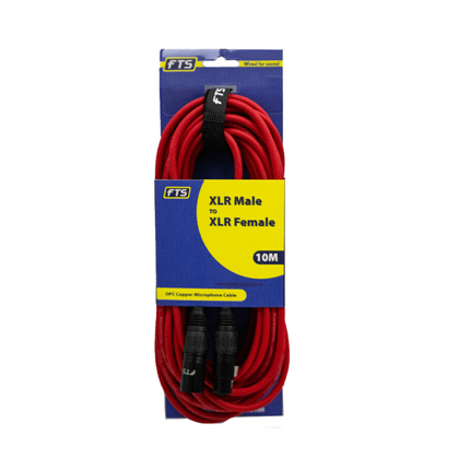 FTS 10m XLR Male - XLR Female Mic Cable [FTST - X009+TX012RED/10M] - Fastrak
