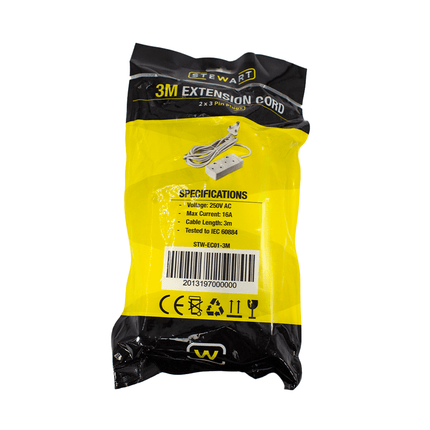 STW - EC01 - 3M Stewart Multiple Socket Extension Cord 3M - Fastrak
