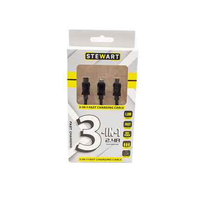 Stewart 3 - in - 1 2.4A Braided Charging Cable [STW - CB113/1.8M] - Fastrak
