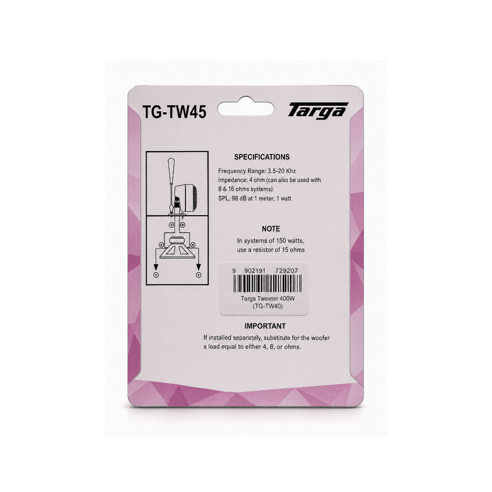 Targa Tweeter – 400W High-Frequency Car Audio Tweeter [TG-TW45] - Fastrak