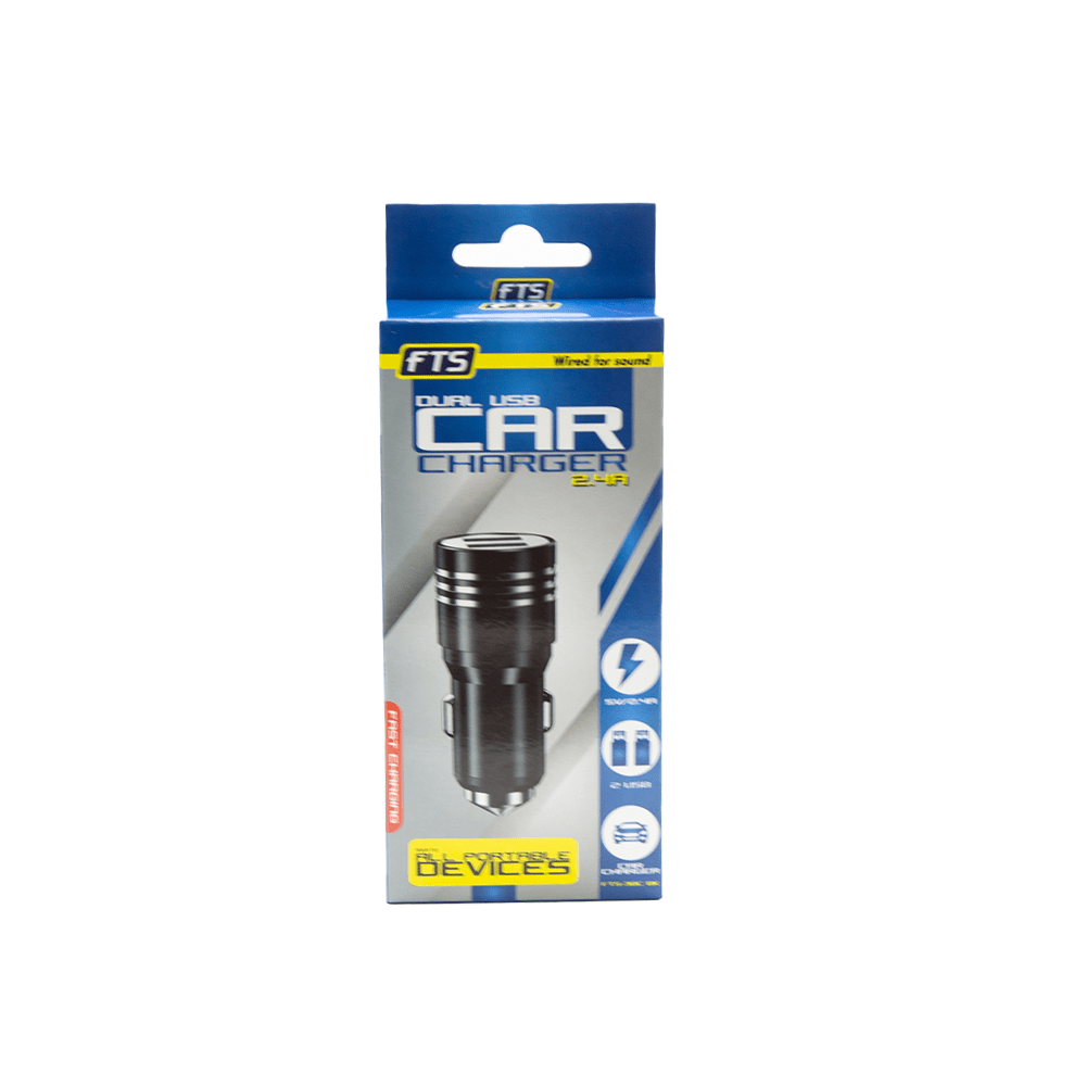 FTS Adapter Dual USB 2.4A Car Charger Black [FTS - 30C BK] - Fastrak