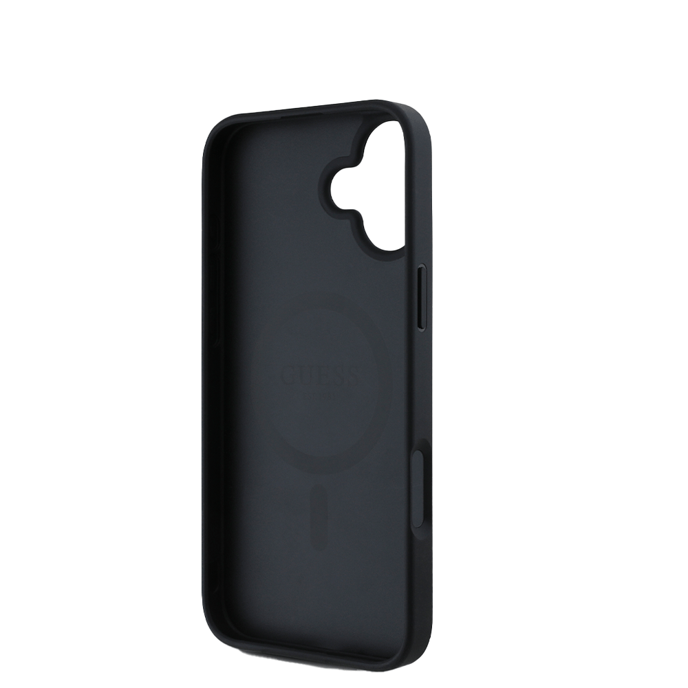 GUESS - Magsafe Grained IPhone 16 Black Case with Round Patch - Fastrak