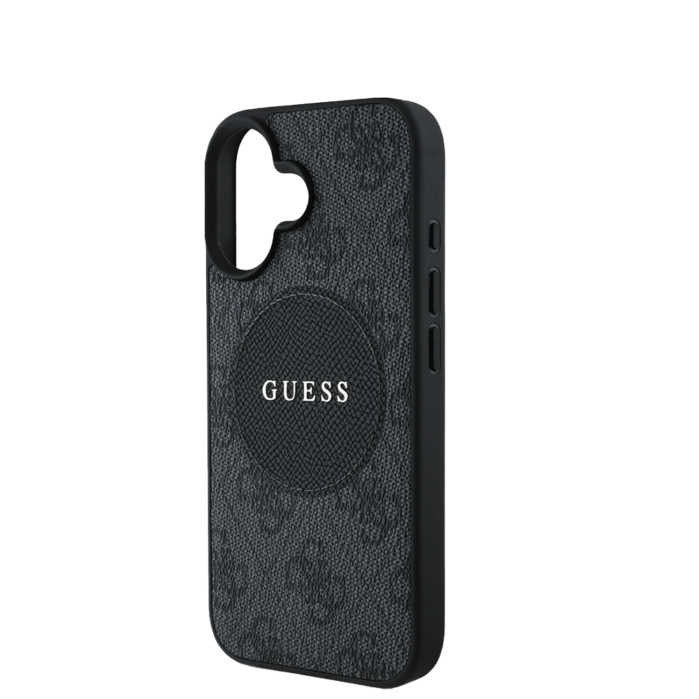 GUESS - Magsafe Grained IPhone 16 Black Case with Round Patch - Fastrak