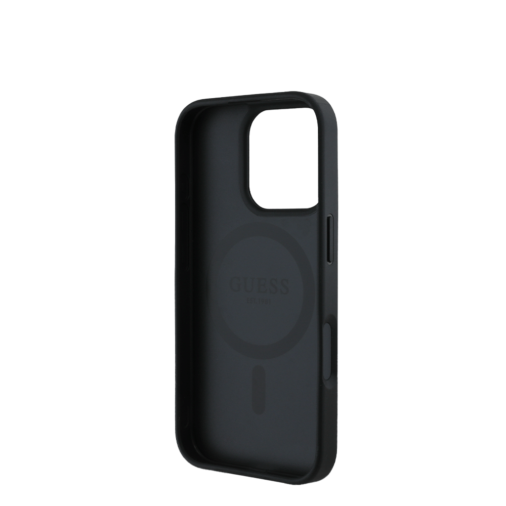 GUESS - Magsafe Grained IPhone 16 Pro Black Case with Round Patch - Fastrak