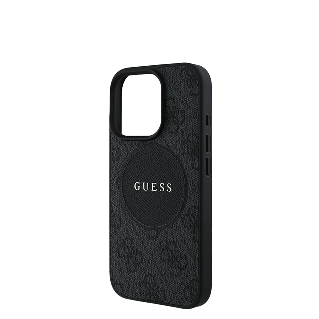 GUESS - Magsafe Grained IPhone 16 Pro Black Case with Round Patch - Fastrak