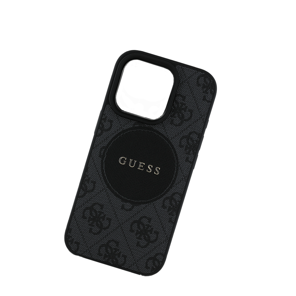 GUESS - Magsafe Grained IPhone 16 Pro Black Case with Round Patch - Fastrak