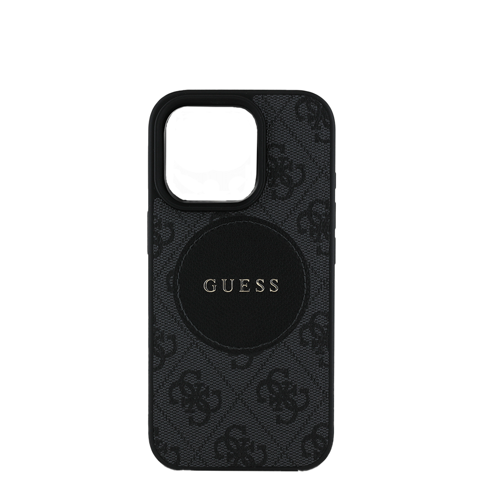 GUESS - Magsafe Grained IPhone 16 Pro Black Case with Round Patch - Fastrak