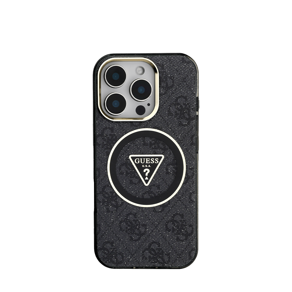 GUESS - Magsafe IPhone 16 Pro Max Black Case W/ IML 4G Glitter And Triangle - Fastrak