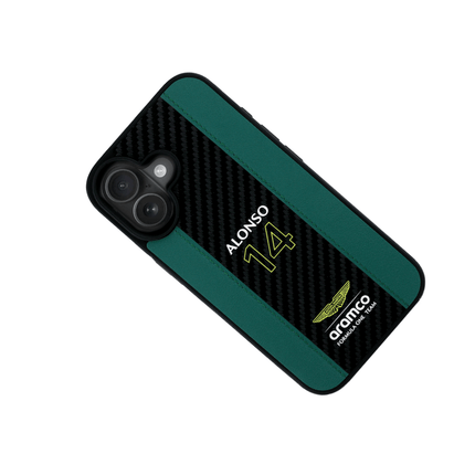 ASTON MARTIN - Aramco Magsafe F1 - Genuine Green Leather IPhone 16 Case - Fastrak