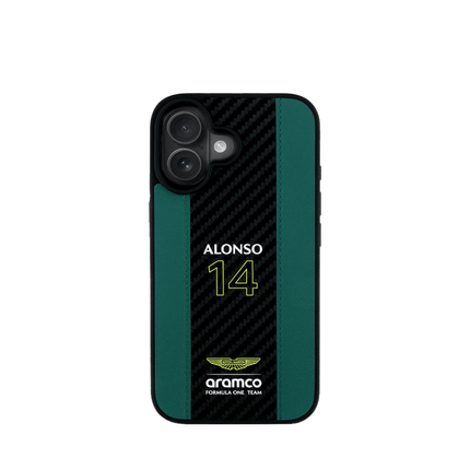ASTON MARTIN - Aramco Magsafe F1 - Genuine Green Leather IPhone 16 Case - Fastrak