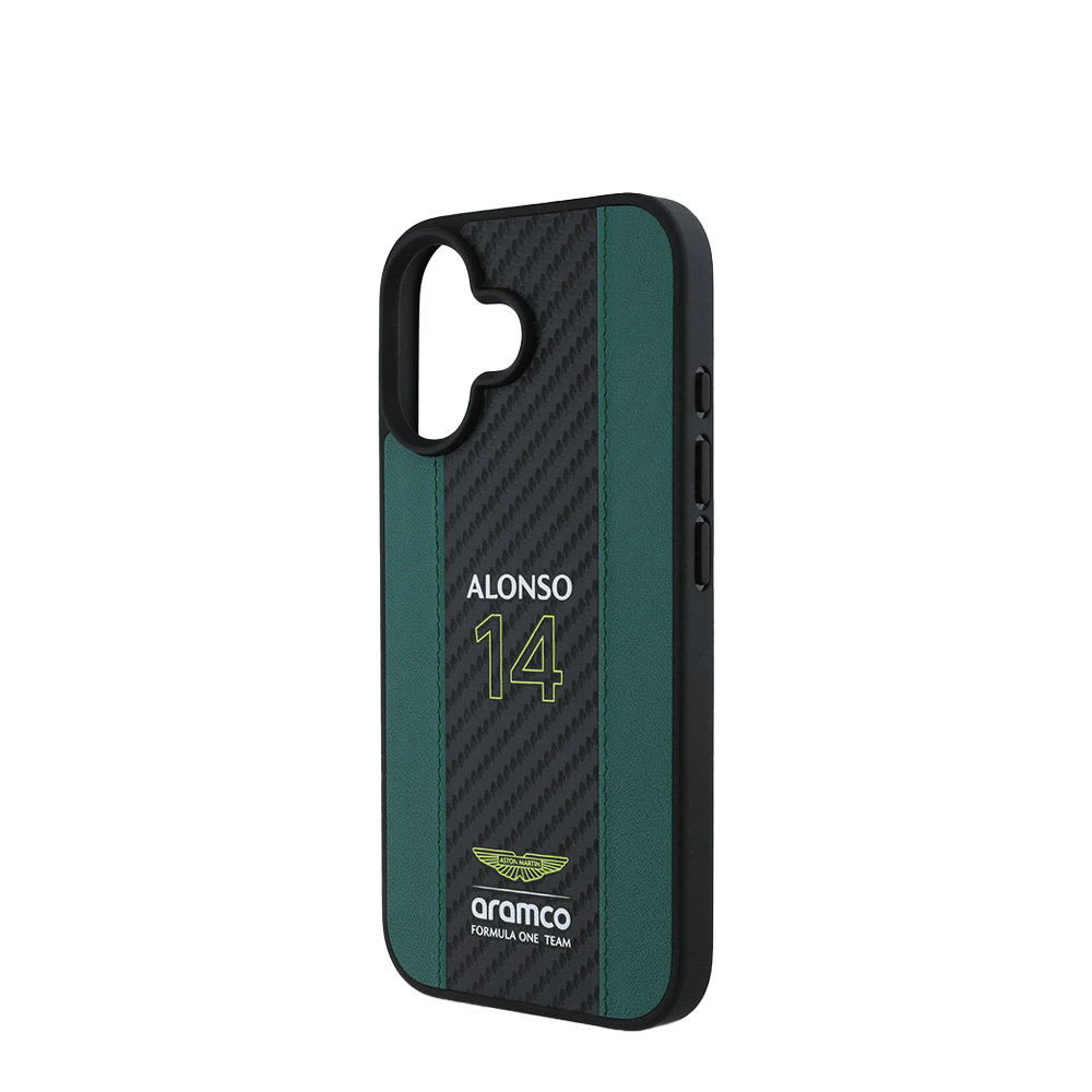 ASTON MARTIN - Aramco Magsafe F1 - Genuine Green Leather IPhone 16 Case - Fastrak