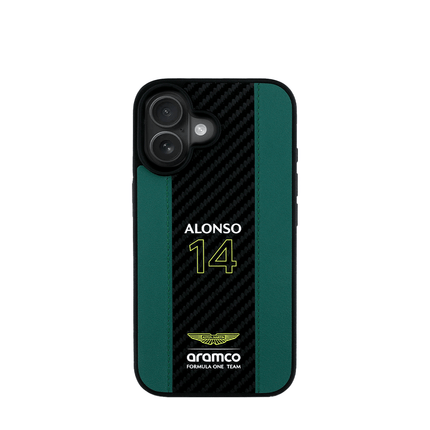 ASTON MARTIN - Aramco Magsafe F1 - Genuine Green Leather IPhone 16 Case - Fastrak