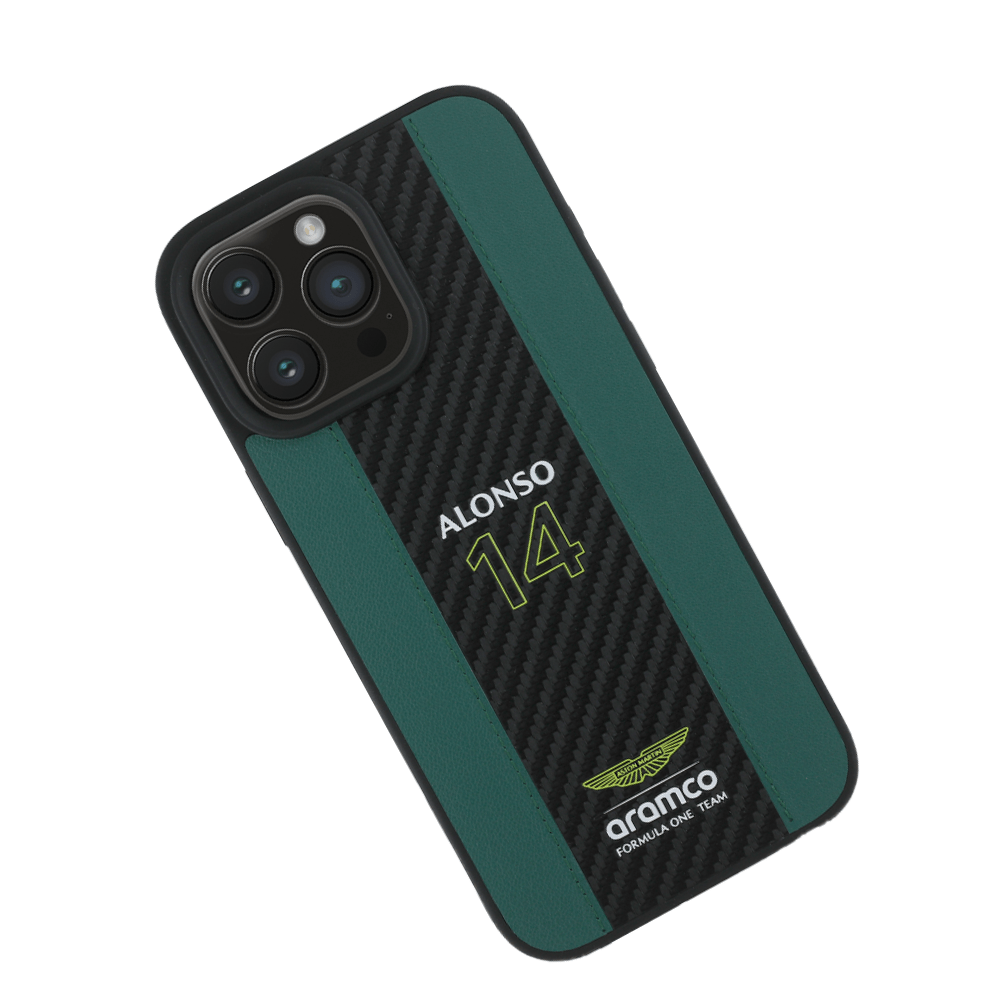 ASTON MARTIN - Aramco Magsafe F1 - Genuine Green Leather IPhone 16 Pro Case - Fastrak