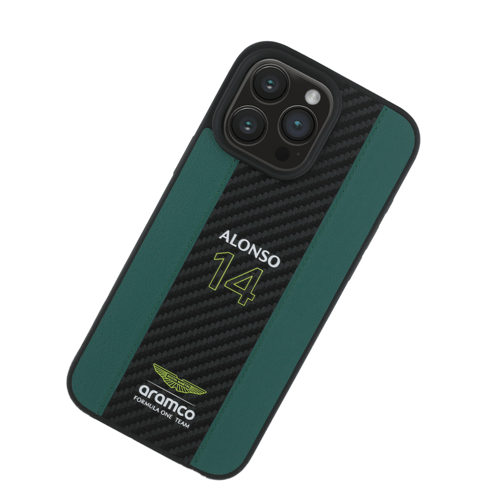 ASTON MARTIN - Aramco Magsafe F1 - Genuine Green Leather IPhone 16 Pro Case - Fastrak