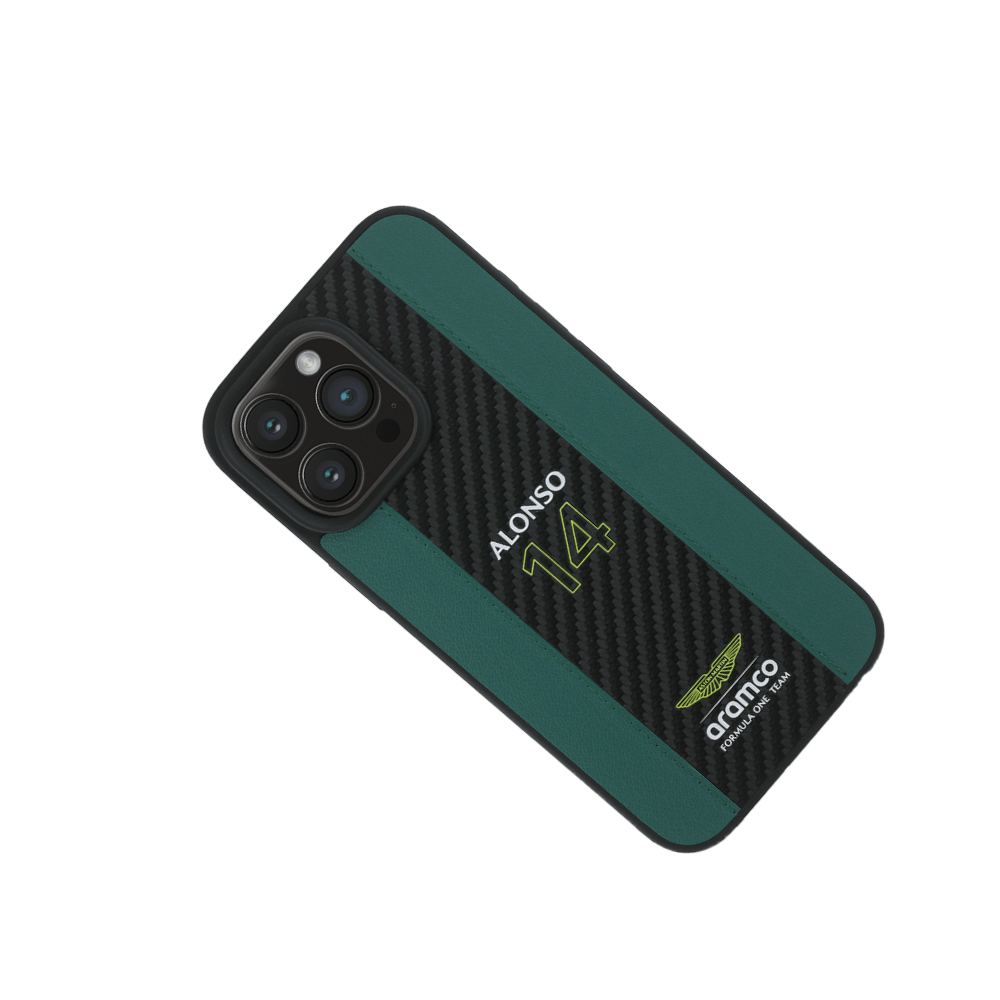 ASTON MARTIN - Aramco Magsafe F1 - Genuine Green Leather IPhone 16 Pro Max Case - Fastrak