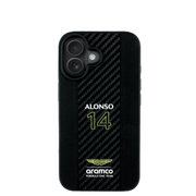 ASTON MARTIN - Aramco Magsafe F1 - Genuine Black IPhone 16 Leather Case - Fastrak