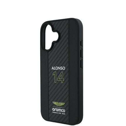 ASTON MARTIN - Aramco Magsafe F1 - Genuine Black IPhone 16 Leather Case - Fastrak