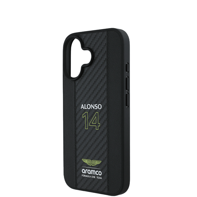 ASTON MARTIN - Aramco Magsafe F1 - Genuine Black IPhone 16 Leather Case - Fastrak