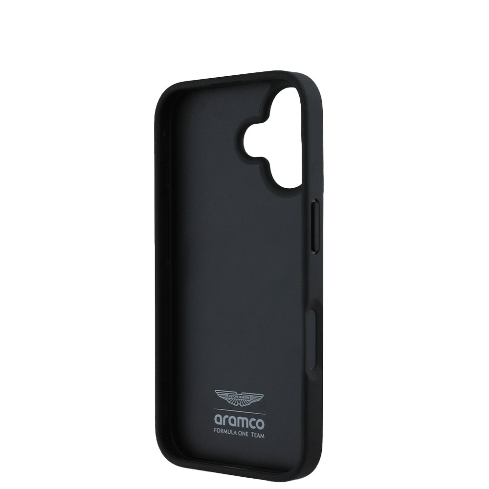 ASTON MARTIN - Aramco Magsafe F1 - Genuine Black IPhone 16 Leather Case - Fastrak