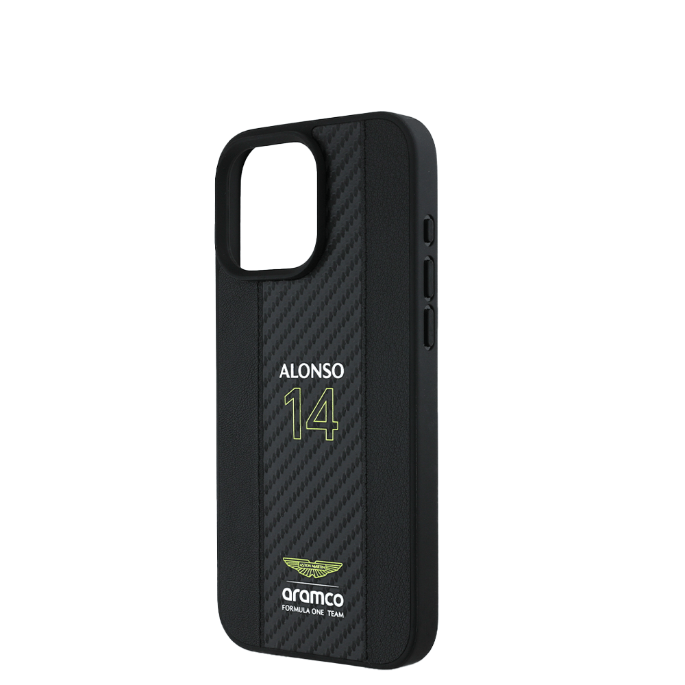 ASTON MARTIN - Aramco Magsafe F1 - Genuine Black Leather IPhone 16 Pro Case - Fastrak