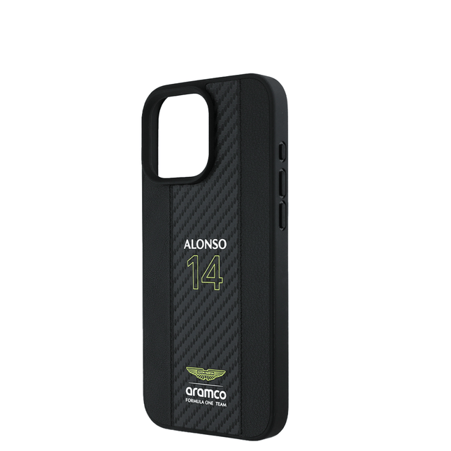 ASTON MARTIN - Aramco Magsafe F1 - Genuine Black Leather IPhone 16 Pro Case - Fastrak