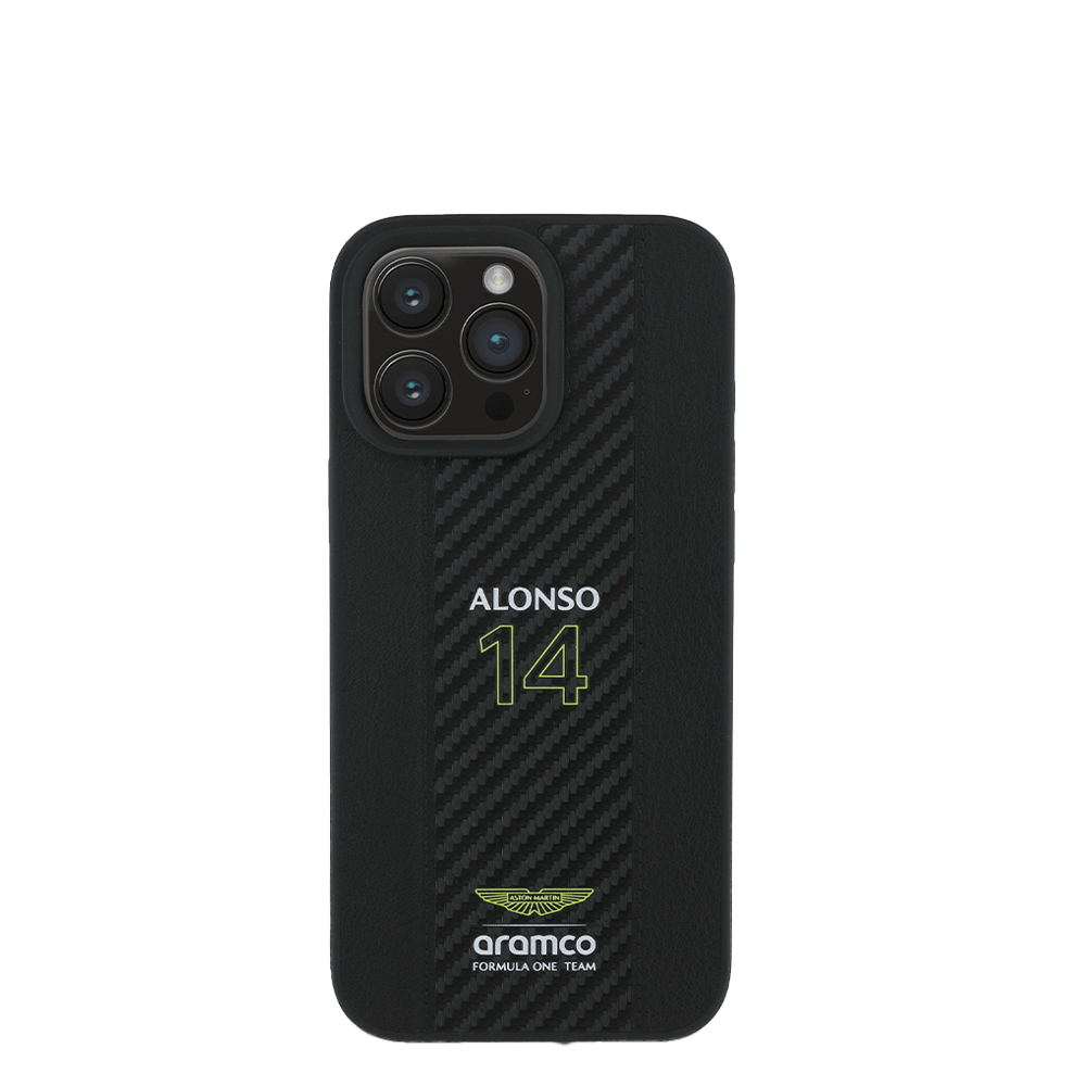 ASTON MARTIN - Aramco Magsafe F1 - Genuine Black Leather IPhone 16 Pro Case - Fastrak