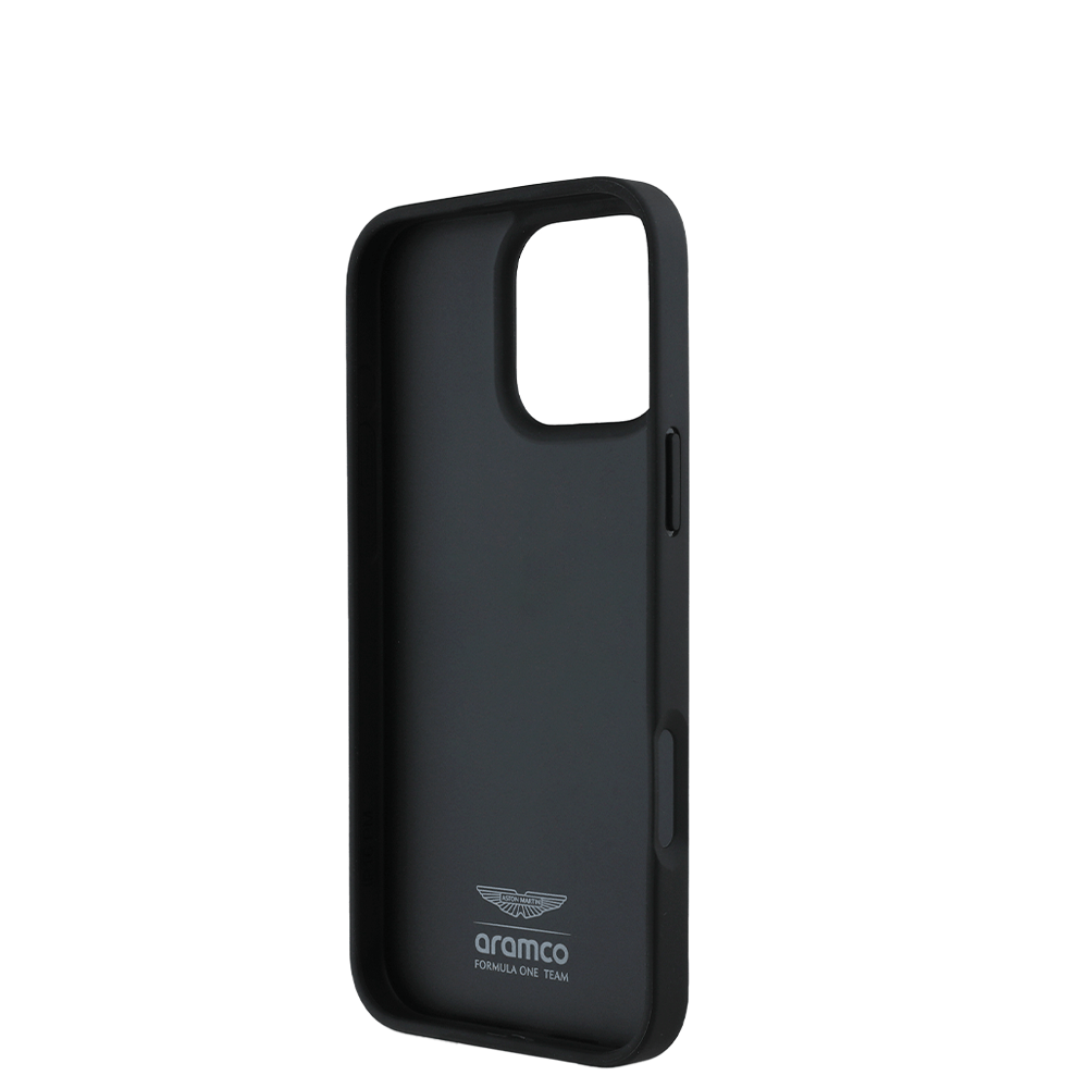 ASTON MARTIN - Aramco Magsafe F1 - Genuine Black Leather IPhone 16 Pro Case - Fastrak