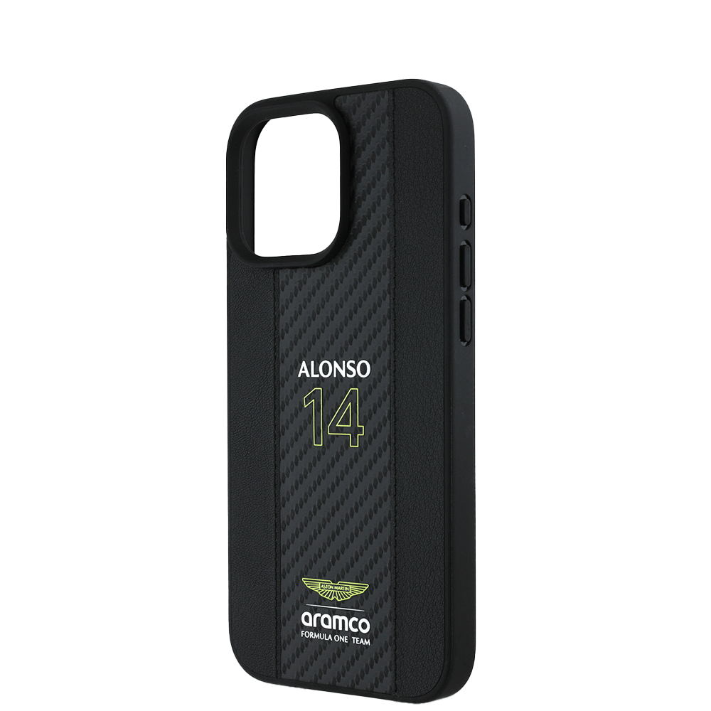 ASTON MARTIN - Aramco Magsafe F1 - Genuine Black Leather IPhone 16 Pro Max Case - Fastrak