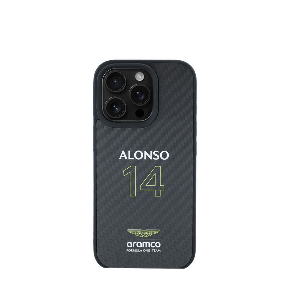 ASTON MARTIN - Aramco Magsafe F1 - Real Carbon Fiber IPhone 16 Pro Black Case - Fastrak