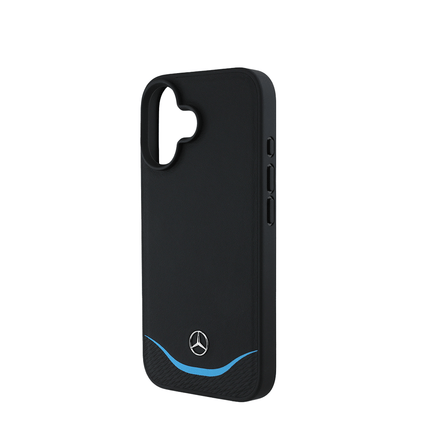 MERCEDES - Magsafe IPhone 16 Black Leather Case W/ Contrasted Blue Horizontal Curve - Fastrak