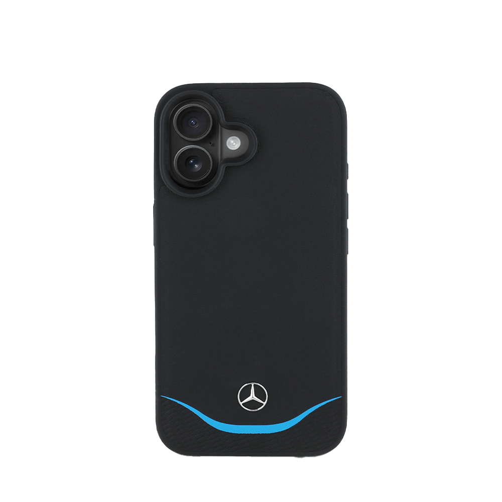 MERCEDES - Magsafe IPhone 16 Black Leather Case W/ Contrasted Blue Horizontal Curve - Fastrak