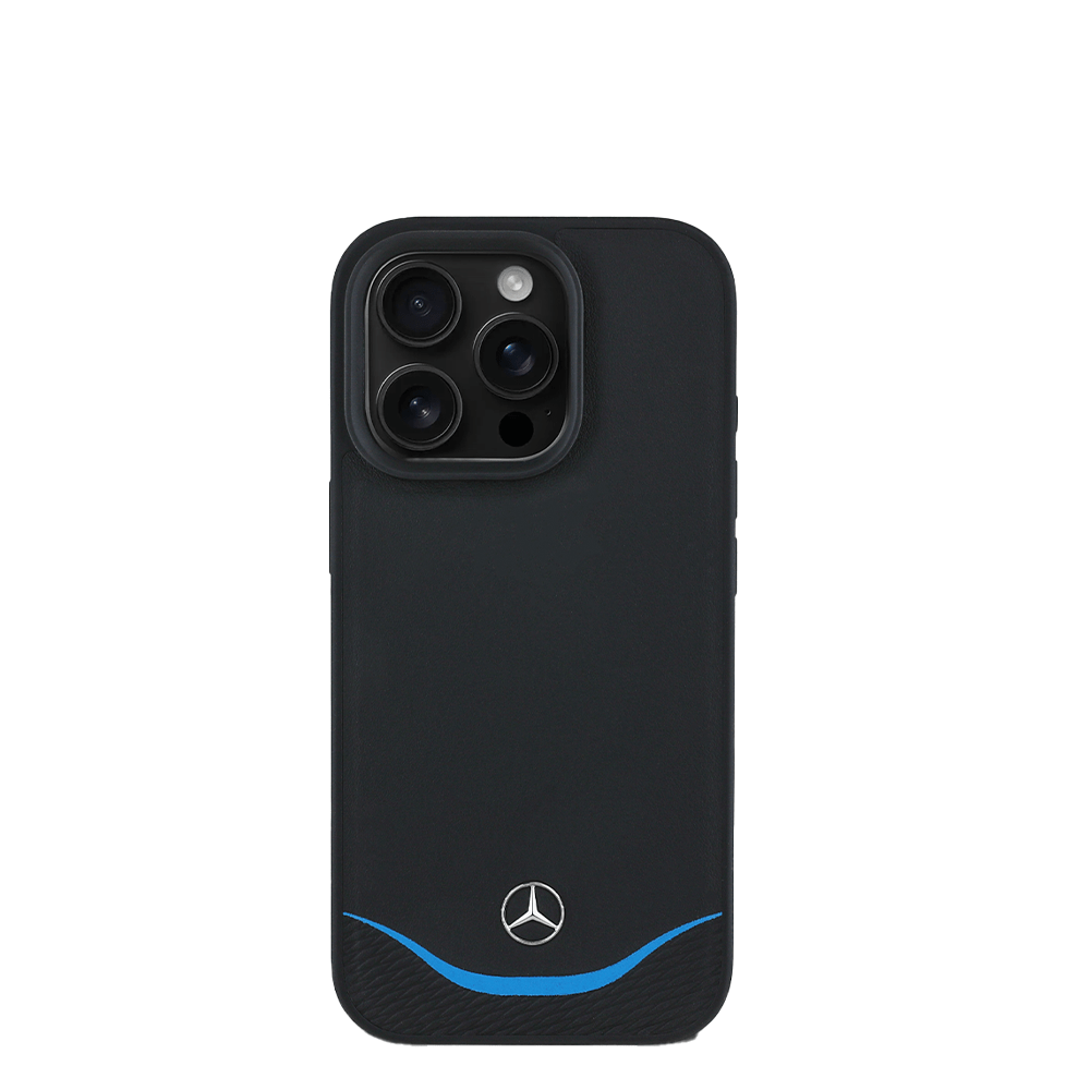 MERCEDES-Magsafe IPhone 16 Pro Black Leather Case W/ Contrasted Blue Horizontal Curve - Fastrak