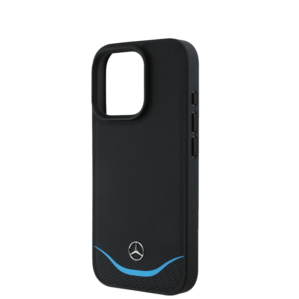 MERCEDES-Magsafe IPhone 16 Pro Black Leather Case W/ Contrasted Blue Horizontal Curve - Fastrak