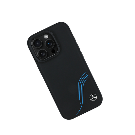 MERCEDES - Magsafe Case IPhone 16 Pro Max Black Genuine Leather W/ Blue Curves - Fastrak