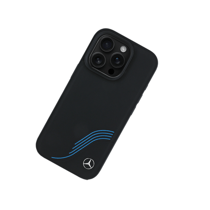 MERCEDES - Magsafe Case IPhone 16 Pro Max Black Genuine Leather W/ Blue Curves - Fastrak