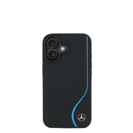 MERCEDES - Magsafe Case IPhone 16 Black Genuine Leather W/ Vertical Contrasted Line - Fastrak