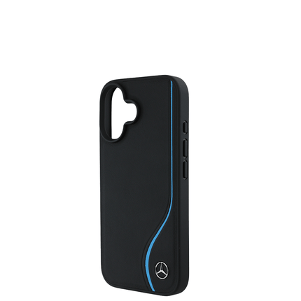 MERCEDES - Magsafe Case IPhone 16 Black Genuine Leather W/ Vertical Contrasted Line - Fastrak