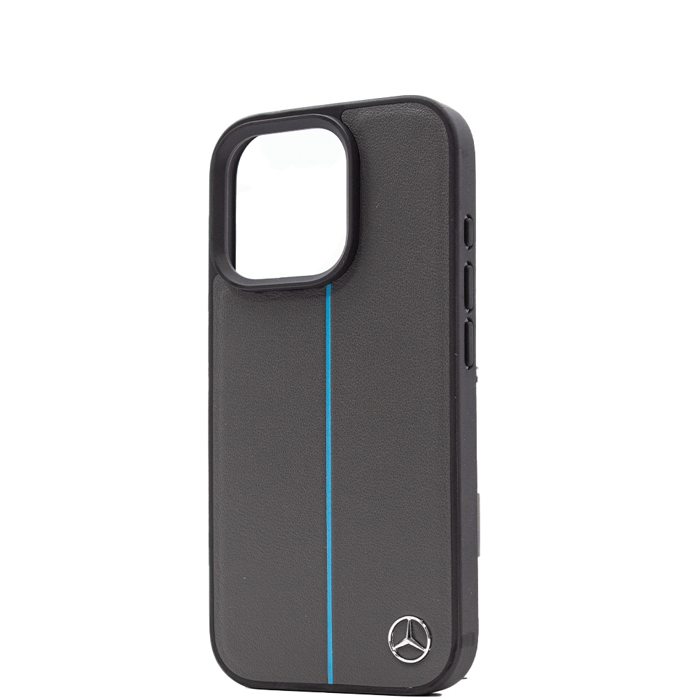 MERCEDES-BENZ Magsafe Case IPhone 16 Pro Black Leather With Grey Stripe - Fastrak