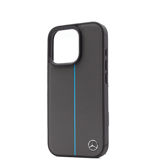 MERCEDES-BENZ Magsafe Case IPhone 16 Pro Black Leather With Grey Stripe - Fastrak