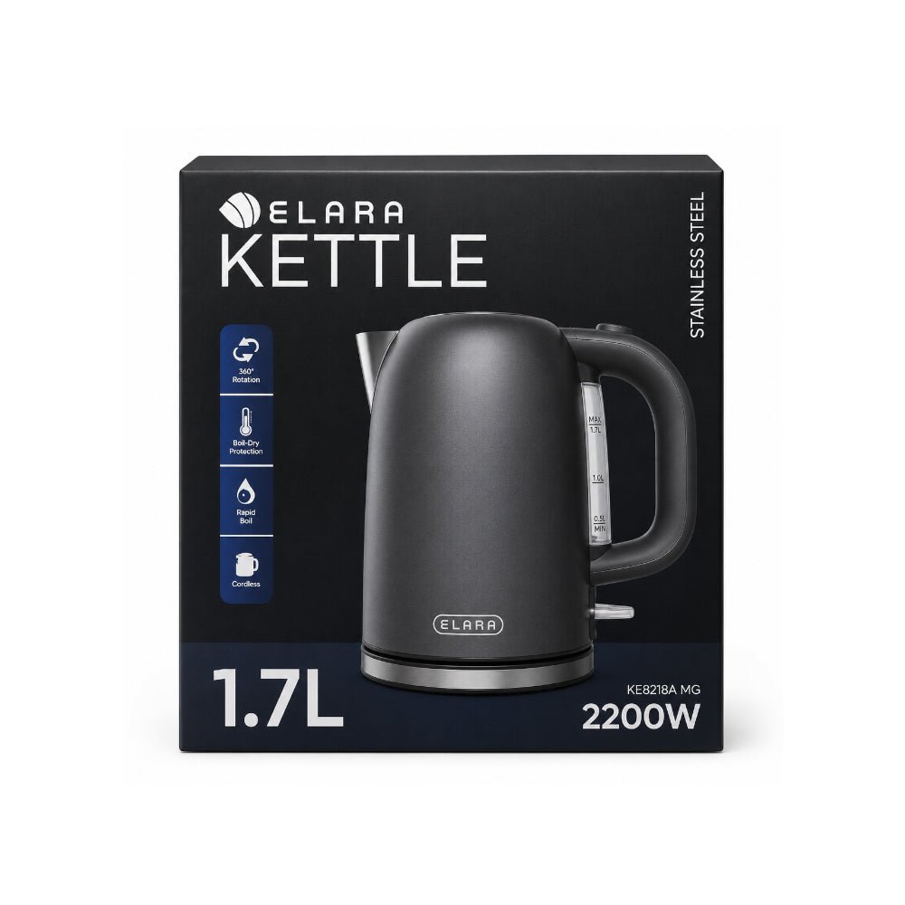 Elara 1.7L Stainless Steel, Cordless Kettle Matte Grey [KE82118A MG] - Fastrak