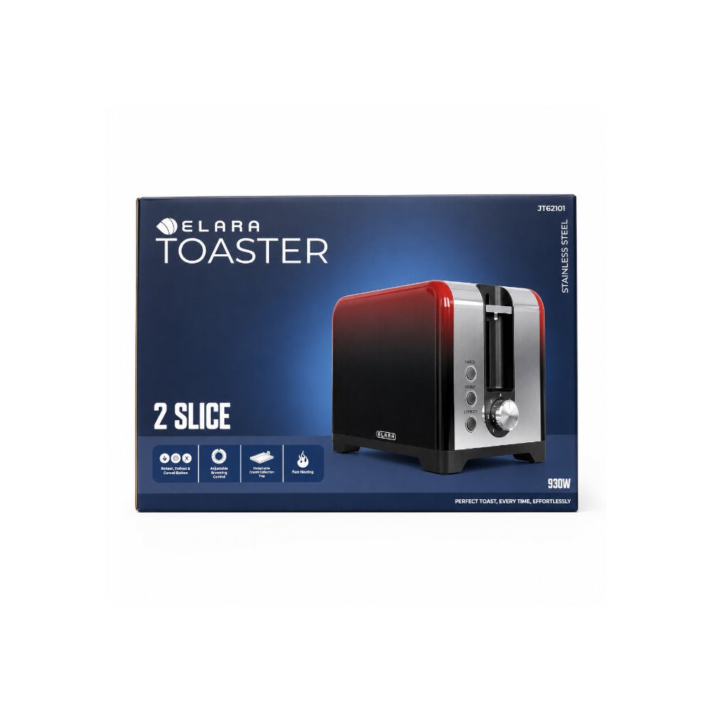 Elara Stainless Steel 2 Slice Toaster 930W Ombre Gradient Red [JT62101 OGR] - Fastrak