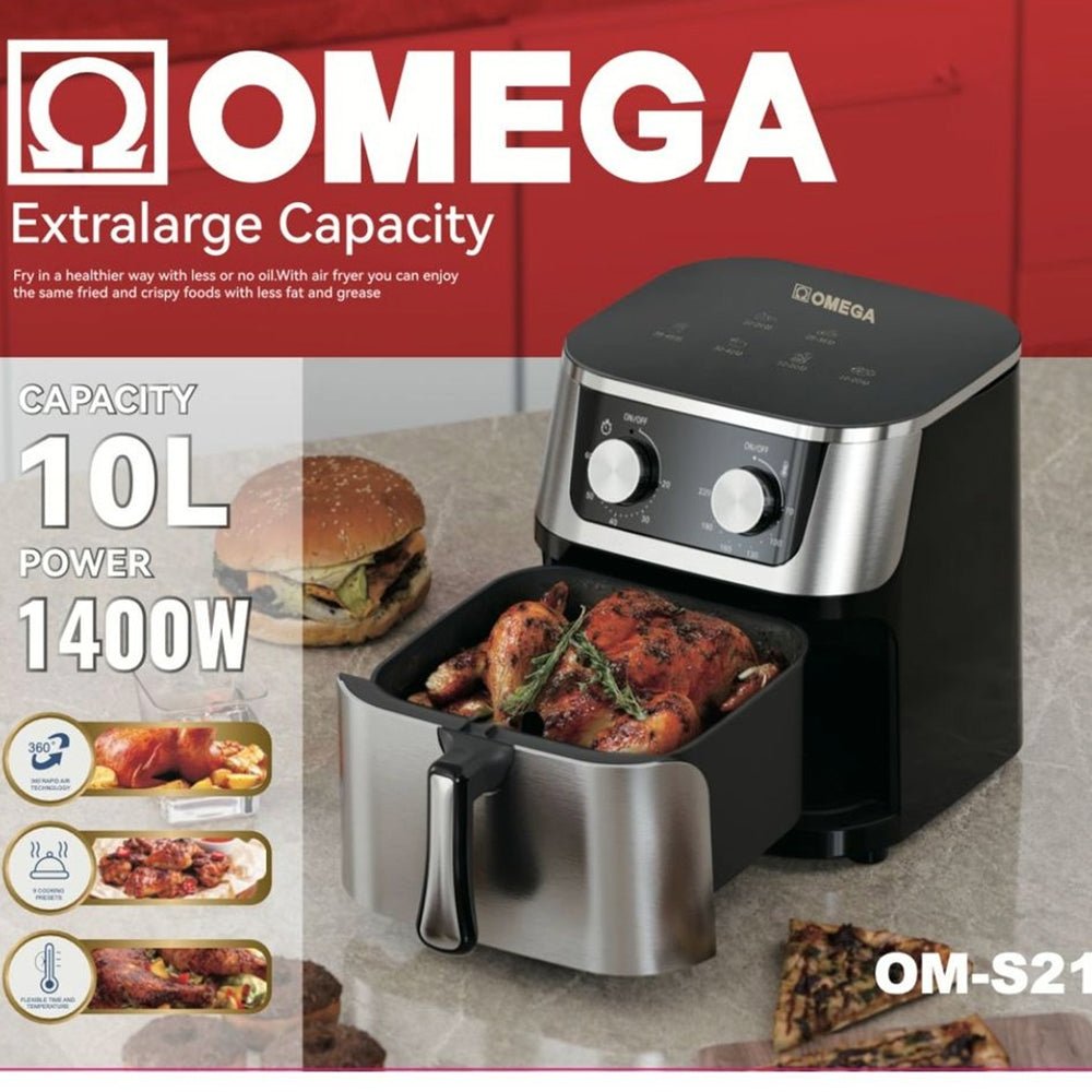 Omega 10L Dual Manual Dials AirFryer 1400W [OM - S21] - Fastrak
