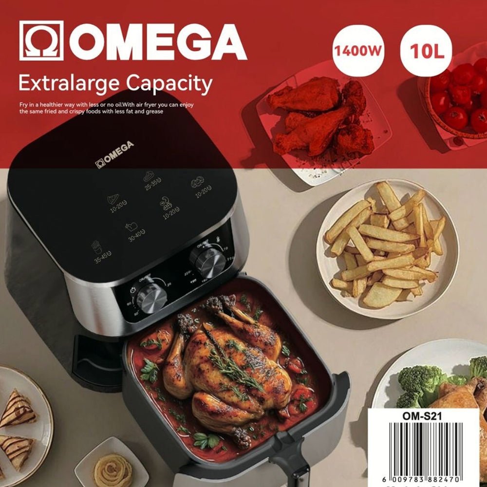 Omega 10L Dual Manual Dials AirFryer 1400W [OM - S21] - Fastrak