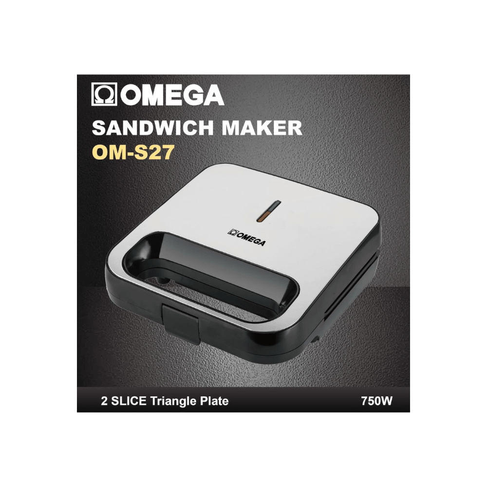 Omega 2-Slice Triangle Plate Sandwich Maker 750W White [OM-S27 WH] - Fastrak