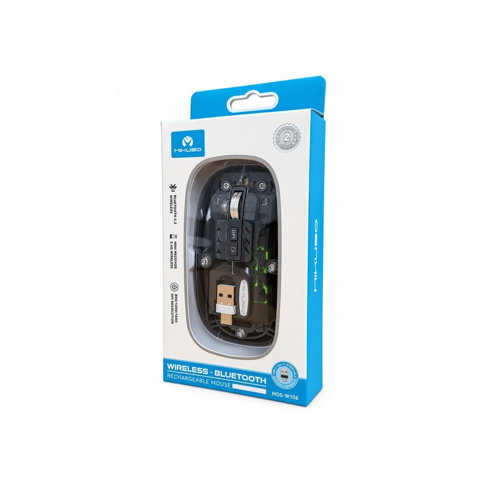Mikuso Dual-Mode Rechargeable Wireless Mouse Grey [MOS-W106 GY] - Fastrak